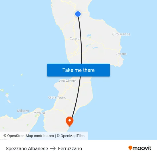 Spezzano Albanese to Ferruzzano map