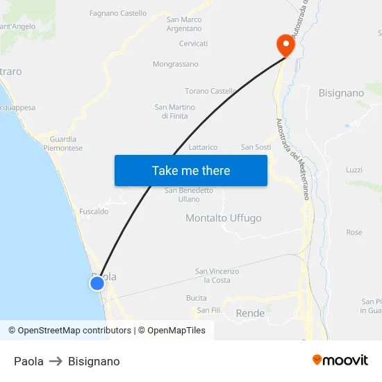 Paola to Bisignano map