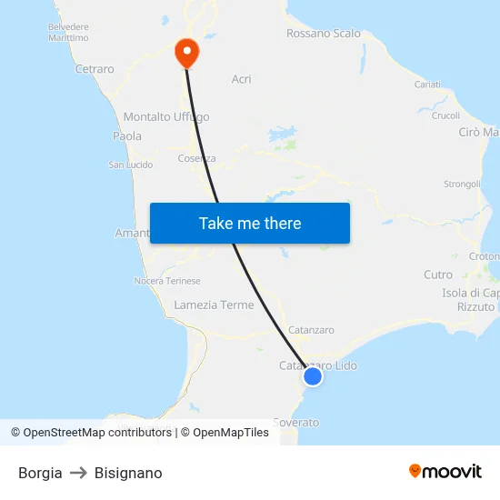 Borgia to Bisignano map