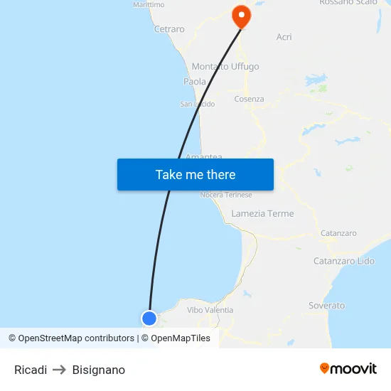 Ricadi to Bisignano map
