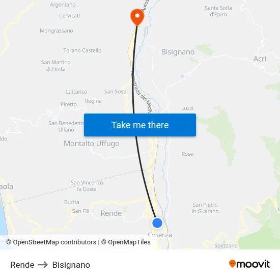 Rende to Bisignano map