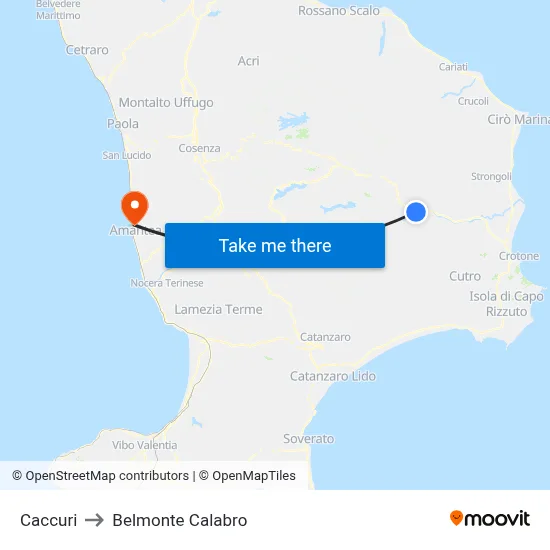 Caccuri to Belmonte Calabro map