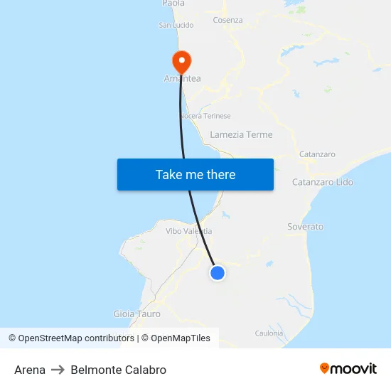 Arena to Belmonte Calabro map