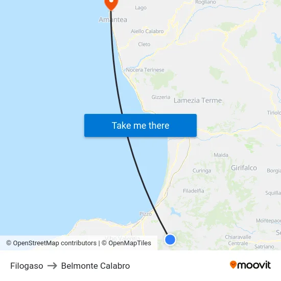 Filogaso to Belmonte Calabro map