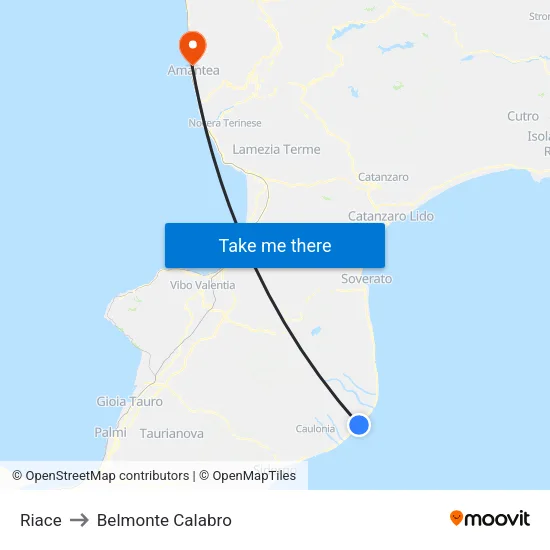 Riace to Belmonte Calabro map