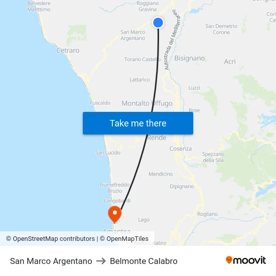 San Marco Argentano to Belmonte Calabro map
