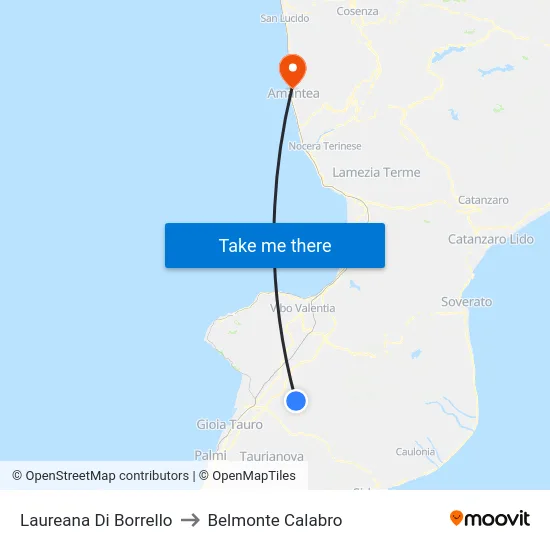 Laureana Di Borrello to Belmonte Calabro map