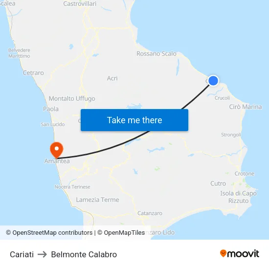 Cariati to Belmonte Calabro map