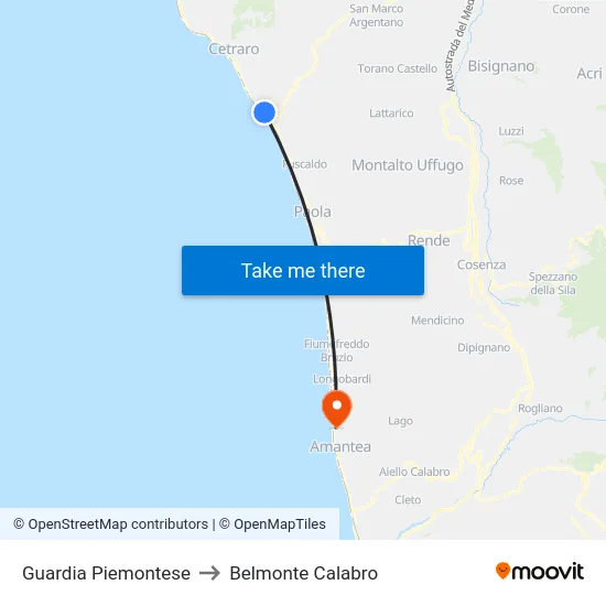 Guardia Piemontese to Belmonte Calabro map