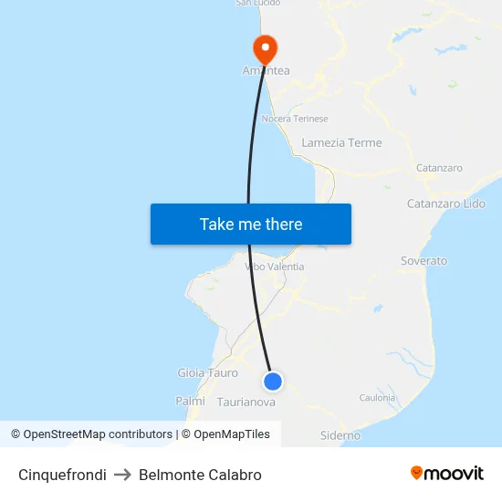 Cinquefrondi to Belmonte Calabro map