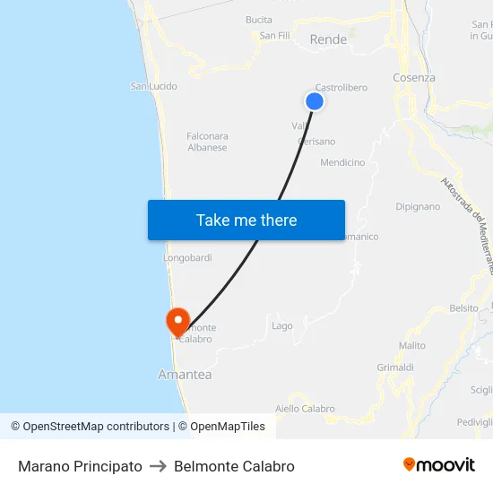 Marano Principato to Belmonte Calabro map