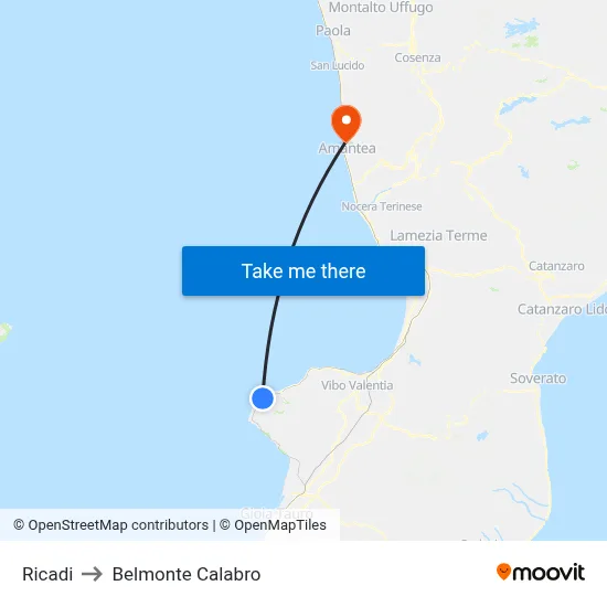 Ricadi to Belmonte Calabro map