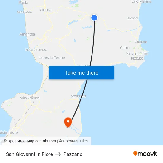 San Giovanni In Fiore to Pazzano map