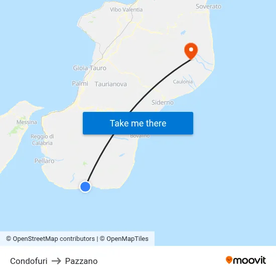Condofuri to Pazzano map