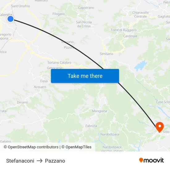 Stefanaconi to Pazzano map