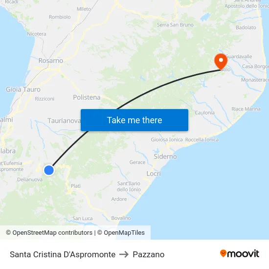 Santa Cristina D'Aspromonte to Pazzano map