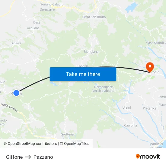 Giffone to Pazzano map