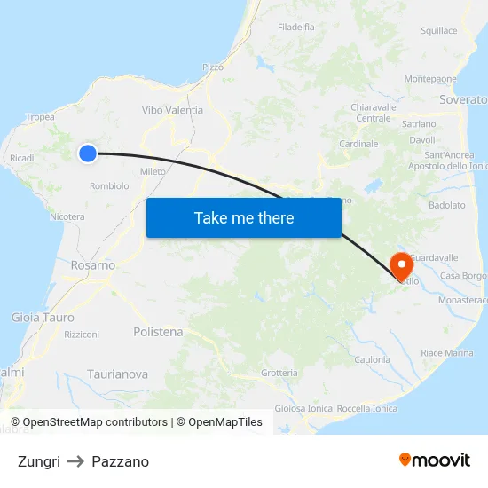Zungri to Pazzano map