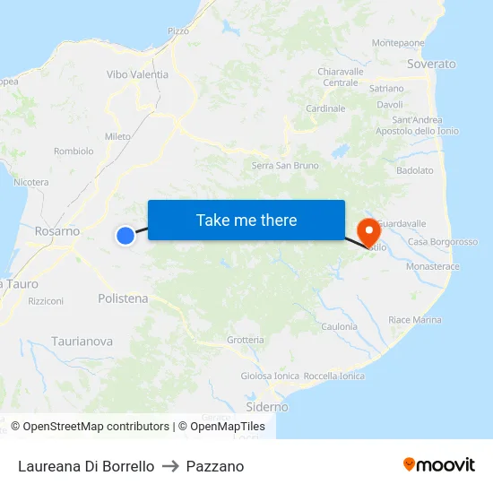 Laureana Di Borrello to Pazzano map