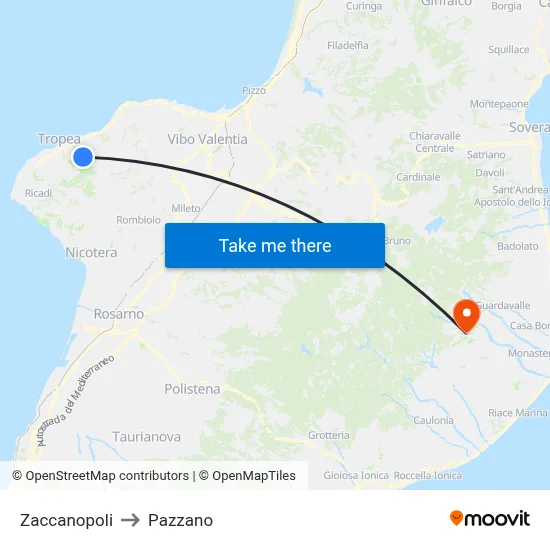 Zaccanopoli to Pazzano map