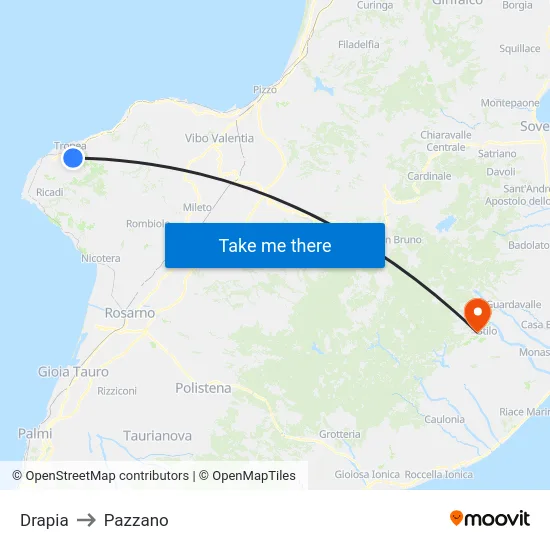 Drapia to Pazzano map