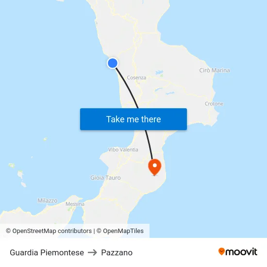 Guardia Piemontese to Pazzano map