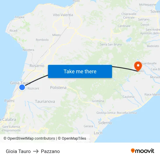 Gioia Tauro to Pazzano map