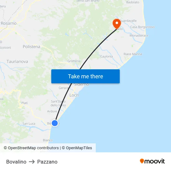 Bovalino to Pazzano map