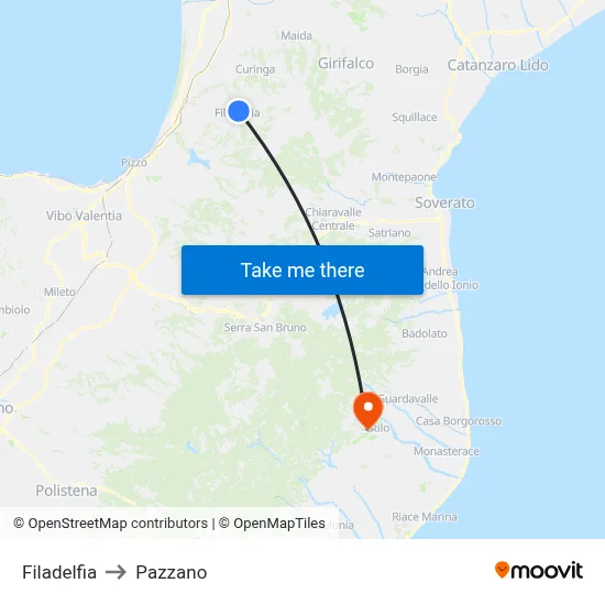 Filadelfia to Pazzano map