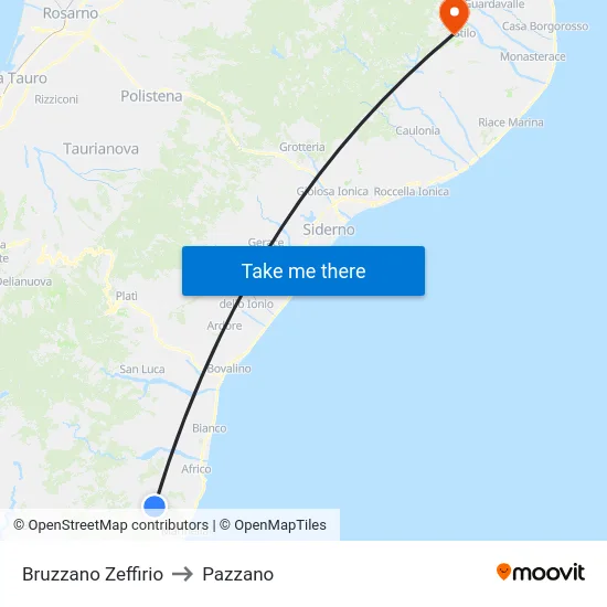 Bruzzano Zeffirio to Pazzano map