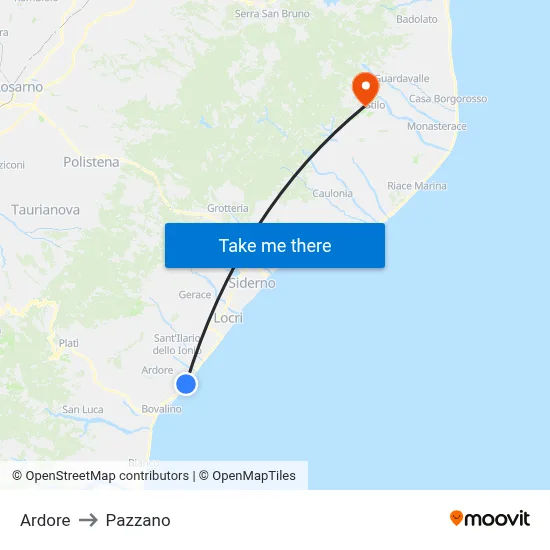 Ardore to Pazzano map