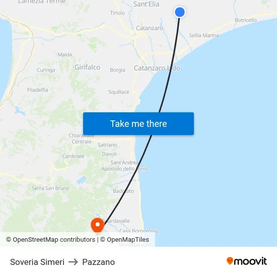 Soveria Simeri to Pazzano map