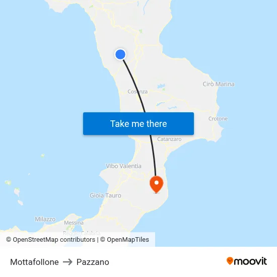 Mottafollone to Pazzano map