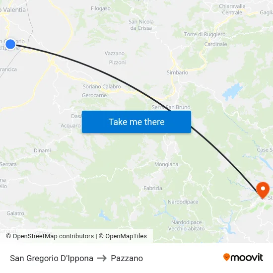 San Gregorio D'Ippona to Pazzano map