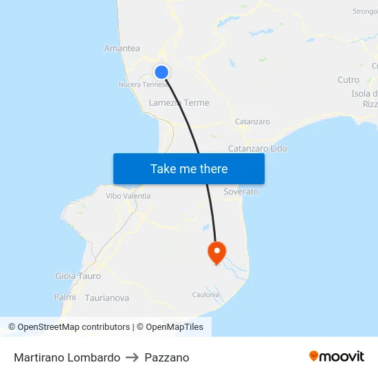 Martirano Lombardo to Pazzano map