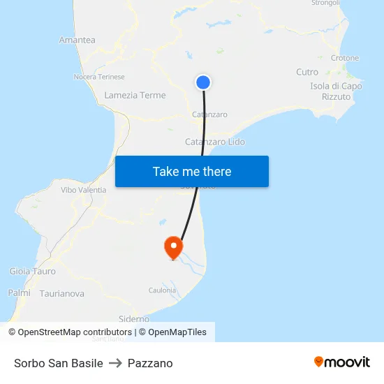 Sorbo San Basile to Pazzano map