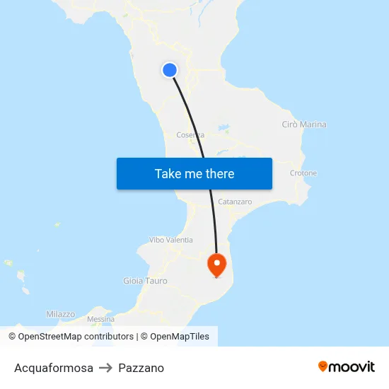 Acquaformosa to Pazzano map