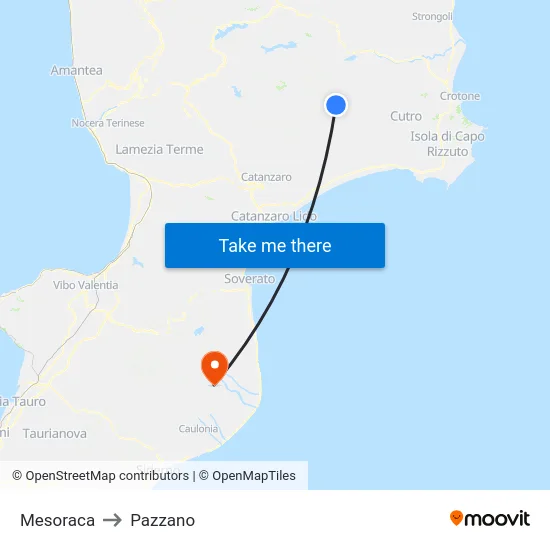 Mesoraca to Pazzano map