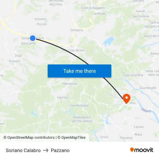 Soriano Calabro to Pazzano map