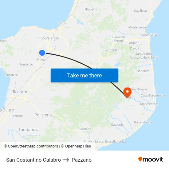 San Costantino Calabro to Pazzano map
