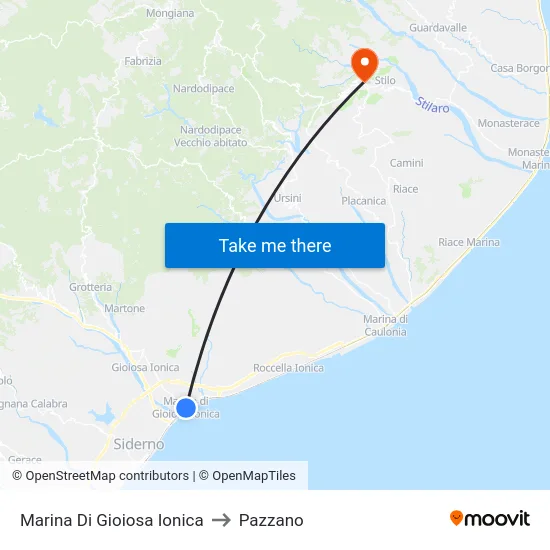 Marina Di Gioiosa Ionica to Pazzano map