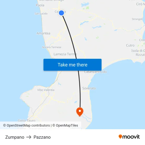Zumpano to Pazzano map