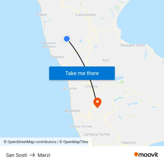 San Sosti to Marzi map