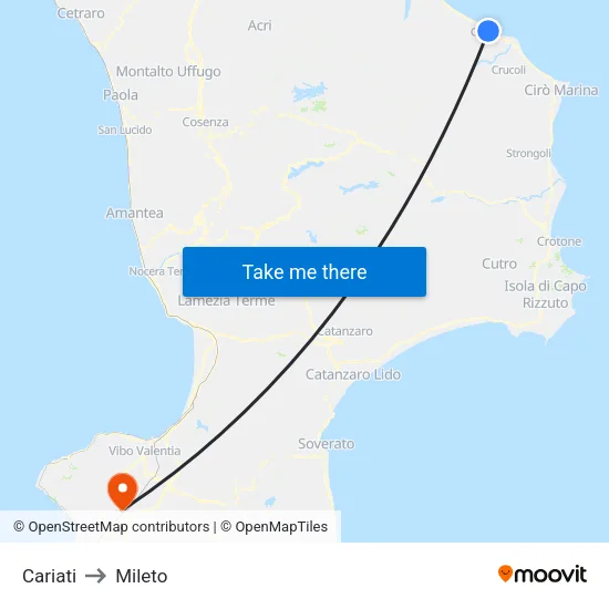 Cariati to Mileto map
