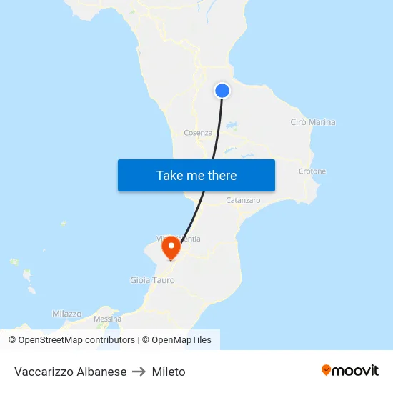 Vaccarizzo Albanese to Mileto map