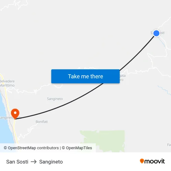 San Sosti to Sangineto map