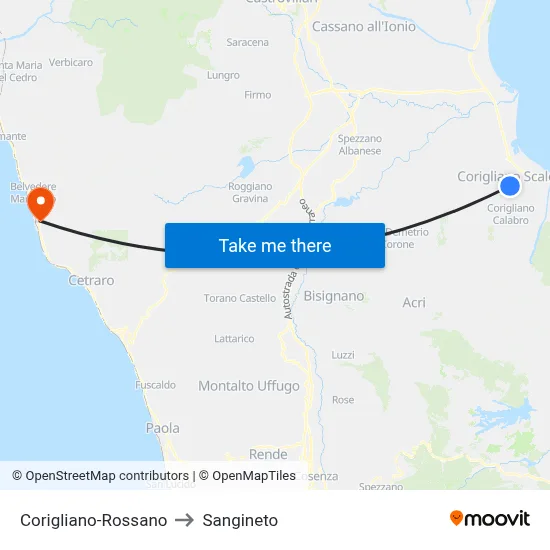 Corigliano-Rossano to Sangineto map
