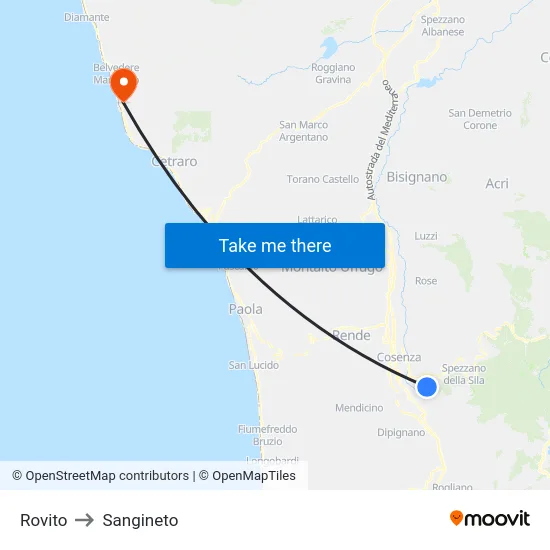 Rovito to Sangineto map