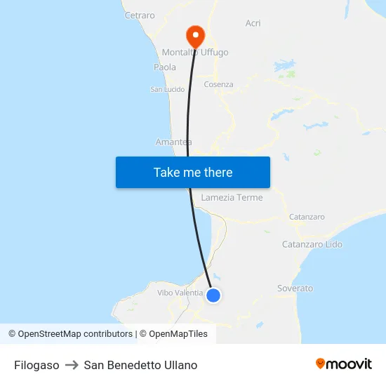 Filogaso to San Benedetto Ullano map