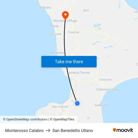 Monterosso Calabro to San Benedetto Ullano map
